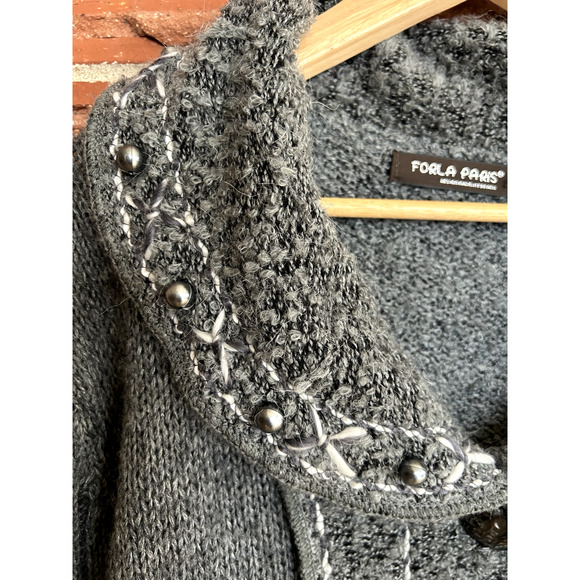 Forla Paris Womens Gray Mohair Blend Art to Wear Lagenlook Boucle Cardigan - Picture 3 of 14